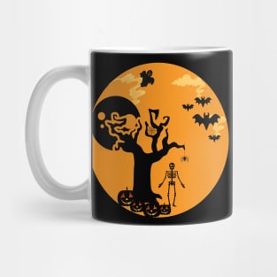 Skeleton Halloween in haunted forest Mug